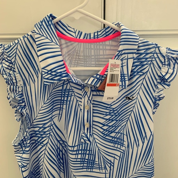 NWT Vineyard Vines printed performance sleeveless ruffle dress blue XS - Picture 2 of 2